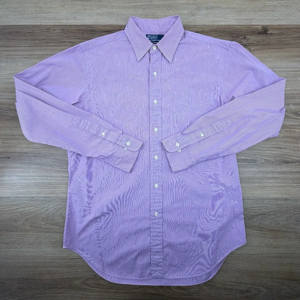 Polo Ralph Lauren Andrew Men Dress Shirt Purple 15.5‎ 34/35 Preppy Striped